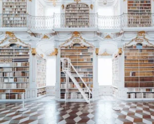 Ornate fairytale library with ladder